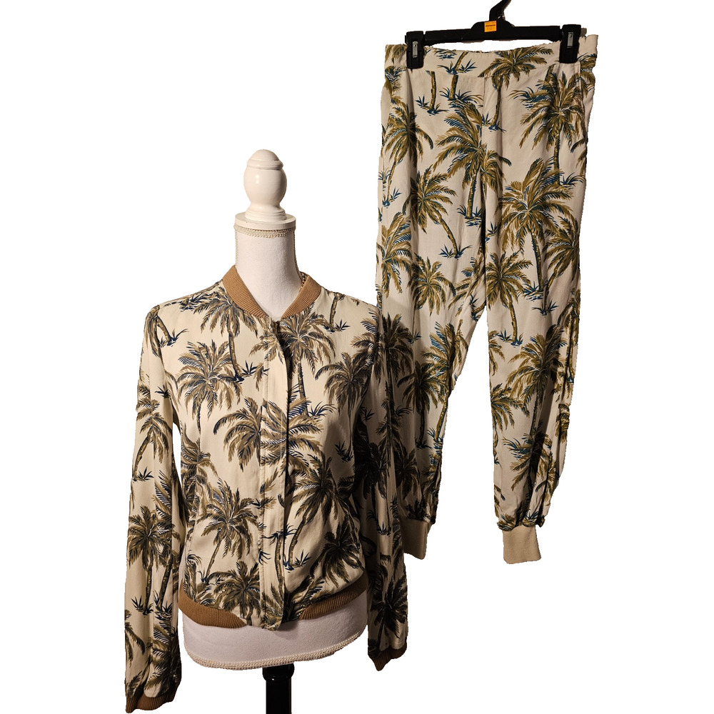 Denim & Supply Ralph Lauren Jacket Womens Set White Green Palm Bomber Tencel S/M